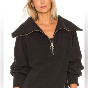 Varley Black Cowl Neck Sweater with Gold Zipper Size XS